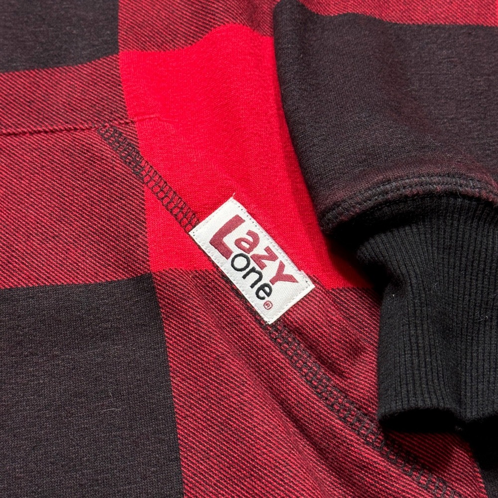 Lazy One Sleep Hoodie Women S/M Red Black Buffalo Plaid Longline Loungewear 0143 - Picture 2 of 10